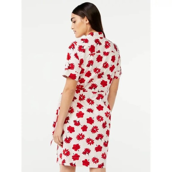 [SOLD] Floral Wrap Shirt Dress Womens XS White Red - Picture 4 of 13